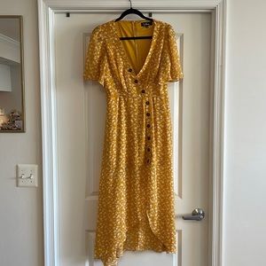 Yellow wrap midi dress